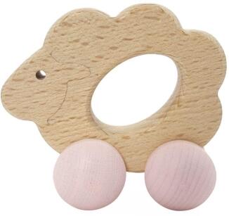 Holzspielzeug – niedliches Schaf auf Rädern und farbige Akzenten – BxHxT 9x 8x4 cm