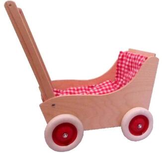 Puppenwagen – naturbelassener Holzschiebewagen „Laura“ mit Garnitur – BxHxT ca. 27x56x50 cm