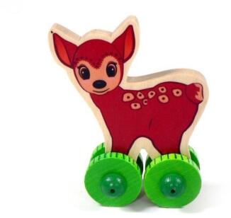 Holzspielzeug – tolles Reh auf Rädern farbig – BxHxT 8x10x5 cm