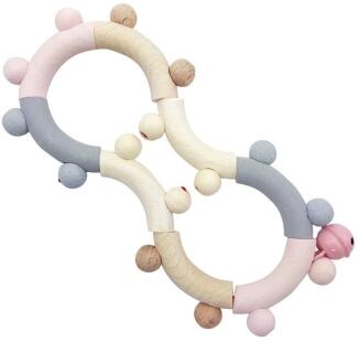 Babyspielzeug – zauberhafte Motorikrassel in 8-Form mit Glocke in rosé und natur – BxHxT 8 x 16,5 x 