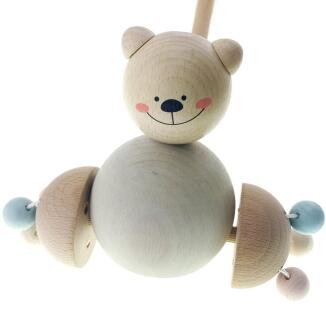 Schiebetier – liebevoll gestalteter Bär mit bunten klappernden Rädern – BxHxT 15 x 54,5 x 9 cm