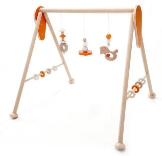 Babyspielzeug – farbenfrohes, liebevoll gestaltetes Spielgerät Pferd mit Holzperlen und Ringen –