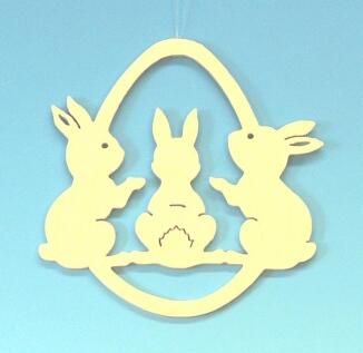 Fensterbild – liebevoll gestaltete Osterhasen in fröhlichen Farben, naturbelassen – HxB = 12,5 x 10 