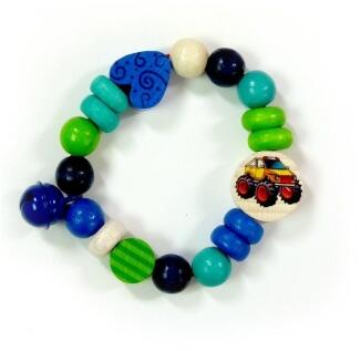 Babyspielzeug – bunte Rassel mit Glöckchen und Motiv – BxHxT 9x9x1.8 cm