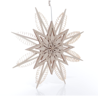 Fensterbild - Spanstern mit 8 gestochenen Bäumchen mit LED-Beleuchtung Natur - BxHxT 43x43x4cm