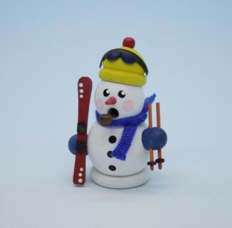 Räucherfigur – detailverliebter Schneemann mit weißen Ski und kecker Mütze, bunt gestaltet – H = 8