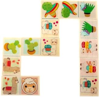 Holzspielzeug – farbenfrohes Dominospiel mit niedlichen Lamamotiven – BxHxT 6 x 3 x 1 cm