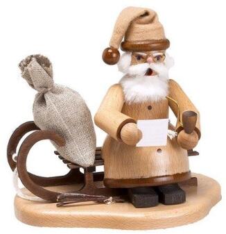 Weihnachtsmann in natur sitzend auf einem Schlitten – BxHxT 17x15x9cm