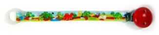 Schnullerband – mit farbigem Dinosauriermotiv und sicherem Metallclip – BxHxT 3,5 x 21 x 2 cm