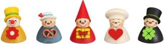 Miniaturfiguren – fröhlich bunte Wippel aus Holz, handbemalt – 5er-Set – BxHxT = 3 x 4 x 3 cm