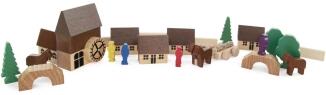 Holzspielzeug – zauberhaftes Mühlendorf mit Mühle, Pferdefuhrwerk und farbenfrohen Details,
