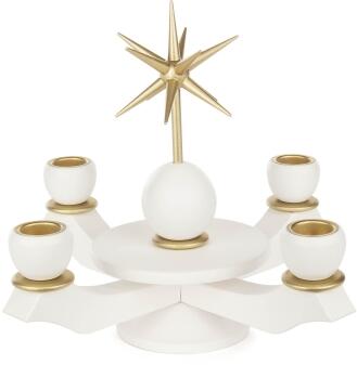 Adventsleuchter stilvoll weiß mit goldfarbenem Stern und 4 Kerzenhaltern aus Holz von Großhandel