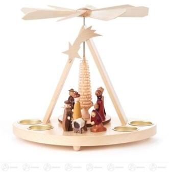 Pyramide – liebevoll gestaltete Christi Geburt mit beweglicher Szene, naturfarben – für Teelichter