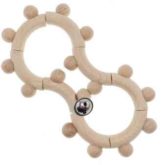 Babyspielzeug – tolle Holzrassel in Form einer Acht mit Glöckchen natur – BxHxT 8 x 16,5 x 2 cm