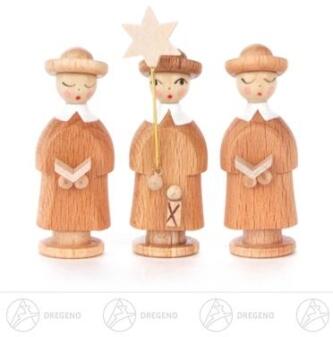 Kurrende Kurrendefiguren natur aus Holz mit drei Sängern und Stern von Großhandel Dregeno, ca. 5 cm