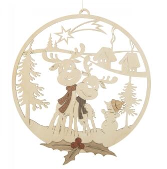 Fensterbild 2 Elche mit Schneemann BxH 18x18cm