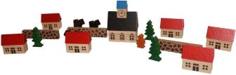 Holzspielzeug - Spielzeugdorf mit Kirche im Beutel