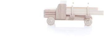 Miniaturfahrzeug Lastenauto mit Haube und Langholz Natur - Ansicht Links - regt die Fantasie der Kinder an