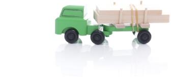 Holzspielzeug - Miniaturfahrzeug Lastenauto mit Langholz Bunt - Ansicht Links - Nachhaltiges Spielzeug aus dem Erzgebirge