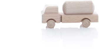 Holzspielzeug - Miniaturfahrzeug Lastenauto Gefahrenguttransporter Natur - Ansicht Links - Räder drehen sich
