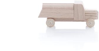 Holzspielzeug - Miniaturfahrzeug Lastenauto Tankauto mit Haube Natur - Ansicht Rechts - Räder drehen sich