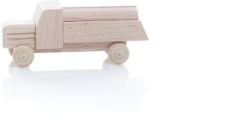 Holzspielzeug - Miniaturfahrzeug Lastenauto Tankauto mit Haube Natur - Ansicht Links - Nachhaltiges Spielzeug aus dem Erzgebirge