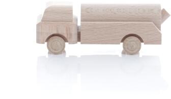 Holzspielzeug - Miniaturfahrzeug Lastenauto Müllauto Natur - Ansicht Links - Nachhaltiges Spielzeug aus dem Erzgebirge