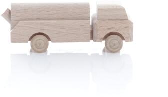 Holzspielzeug - Miniaturfahrzeug Lastenauto Müllauto Natur - Ansicht Rechts - Räder drehen sich