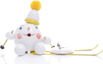 Räucherfigur - Räucherschneeball auf gelben Ski mit Mütze - Ansicht für Räucherkerze