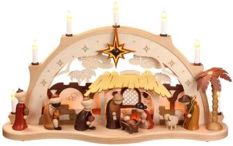 Schwibbogen - Christi Geburt elektrischer Beleuchtung naturbelassen - HxLxB 40x69x17cm