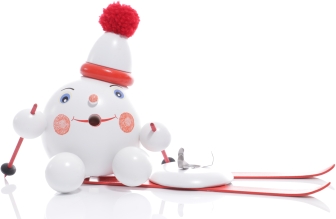 Räucherfigur - Räucherschneeball auf roten Ski mit Mütze - Ansicht für Räucherkerze