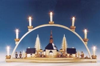 Schwibbogen &ndash; detailreiche Kurrendes&auml;nger mit Laternenkindern, naturfarben, beleuchtet