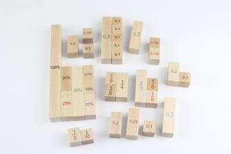 Lernspielzeug Bruch -und Prozentrechner Länge im Tableau aus Holz BxHxT 14,5x19,5x2cm