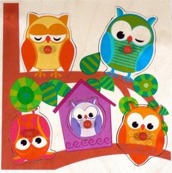 Griffpuzzle – mit liebevolle farbigen Eule-Motiven – BxHxT 24,5 x 1 x 24,5 cm
