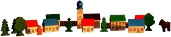 Holzspielzeug - Bergdorf mit Kirche im Beutel