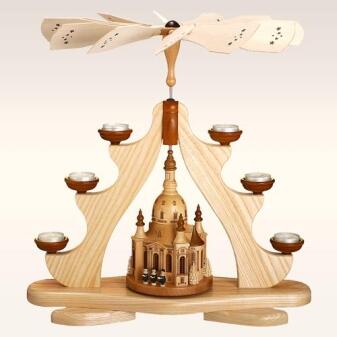 Weihnachtsdekoration Tischpyramide Kurrende mit Frauenkirche und Teelichter aus Holz von Zeidler