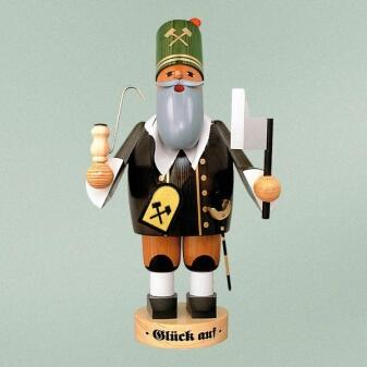Räuchermann Bergmann mit grüner Uniform und Laterne aus Holz von KWO Kunstgewerbe-Werkstätten