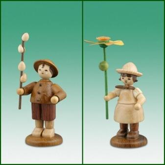 Holzfiguren Blumenkinderpaar natur Höhe 7cm