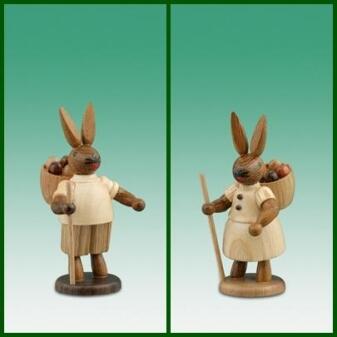 Osterdekoration Osterhasenpaar mit Eierkorb Höhe 7,5cm