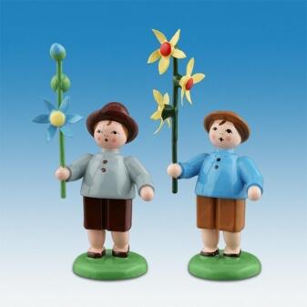 Holzfigur Blumenkinder 2-tlg bunt Höhe 6,5cm