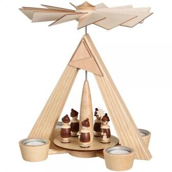 Teelichtpyramide naturfarbene Kurrende mit Sternträger aus Holz von Erzgebirgische Volkskunst