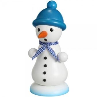 Räucherfigur – liebevoller Schneemann mit blauer Bommelmütze, bunt lackiert, handgefertigt – BxHxT =