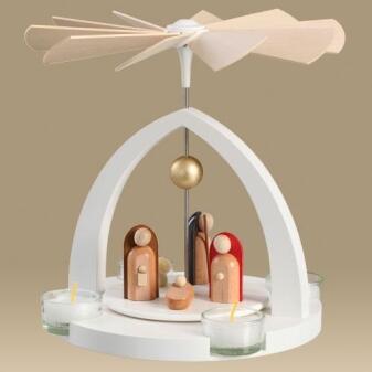 Teelichtpyramide – Christi Geburt in Weiß – BxHxT ca. 17x23x17 cm