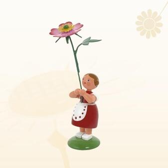 Miniaturfigur – Blumenmädchen mit Heckenrose – farbig lackiert – BxHxT ca. 5×12×5 cm