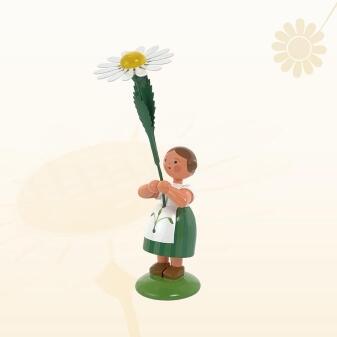 Miniaturfigur – Blumenmädchen mit Margarite – farbig lackiert – BxHxT ca. 5×12×5 cm