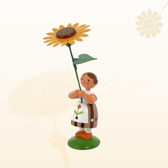 Miniaturfigur – Blumenmädchen mit Sonnenblume – farbig lackiert – BxHxT ca. 5×12×5 cm