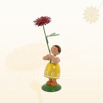 Miniaturfigur – Blumenmädchen mit roter Dahlie – farbig lackiert – BxHxT ca. 5×12×5 cm