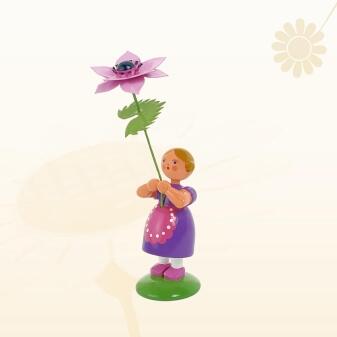 Miniaturfigur – Blumenmädchen mit Anemone – farbig lackiert – BxHxT ca. 5×12×5 cm