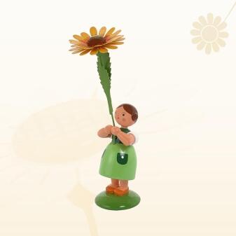 Miniaturfigur – Blumenmädchen mit Kokardenblume – farbig lackiert – BxHxT ca. 5×12×5 cm