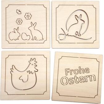 Untersetzer – mit tollen Oster-Motiven aus naturbelassenem Holz – BxHxT 8 x 0,3 x 8 cm